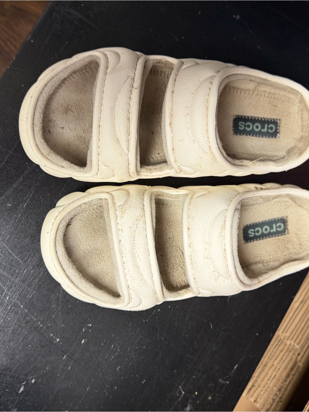 Women’s size 9-10 (medium)CROCS Cream Double-Strap Slide Sandals